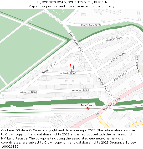 11, ROBERTS ROAD, BOURNEMOUTH, BH7 6LN: Location map and indicative extent of plot