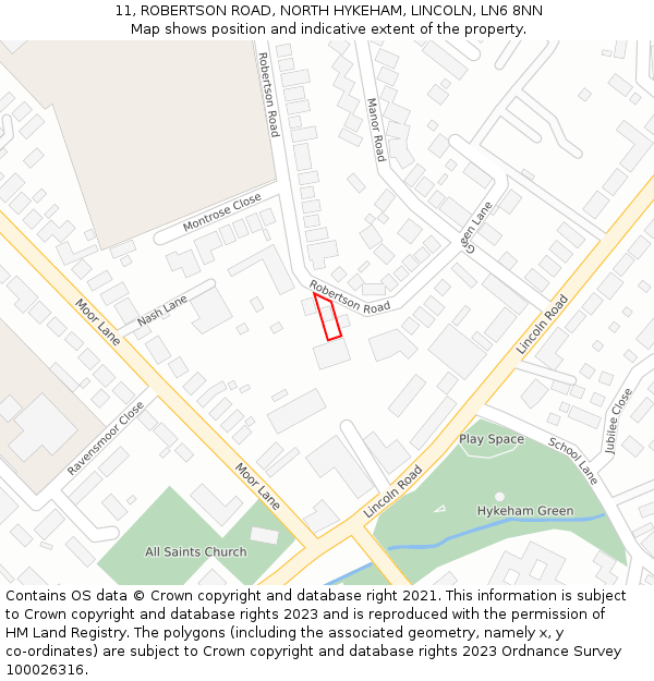 11, ROBERTSON ROAD, NORTH HYKEHAM, LINCOLN, LN6 8NN: Location map and indicative extent of plot