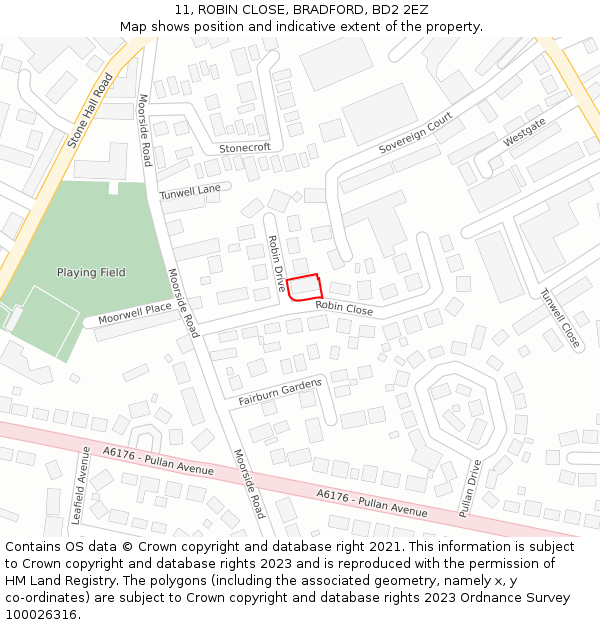 11, ROBIN CLOSE, BRADFORD, BD2 2EZ: Location map and indicative extent of plot