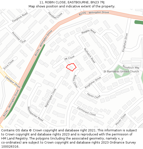 11, ROBIN CLOSE, EASTBOURNE, BN23 7RJ: Location map and indicative extent of plot