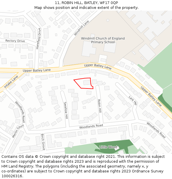 11, ROBIN HILL, BATLEY, WF17 0QP: Location map and indicative extent of plot