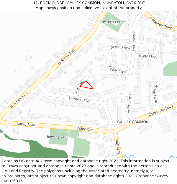 11, ROCK CLOSE, GALLEY COMMON, NUNEATON, CV10 9NF: Location map and indicative extent of plot