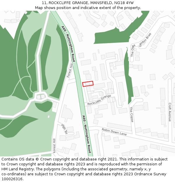 11, ROCKCLIFFE GRANGE, MANSFIELD, NG18 4YW: Location map and indicative extent of plot