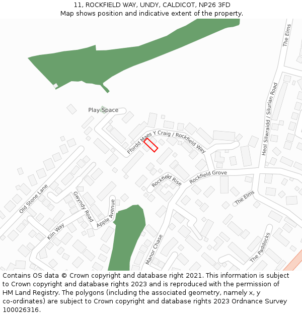11, ROCKFIELD WAY, UNDY, CALDICOT, NP26 3FD: Location map and indicative extent of plot