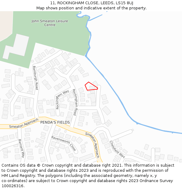 11, ROCKINGHAM CLOSE, LEEDS, LS15 8UJ: Location map and indicative extent of plot