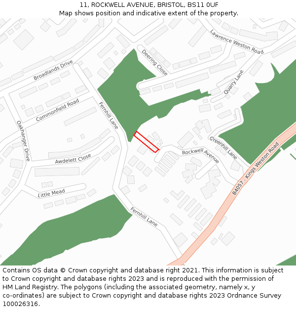 11, ROCKWELL AVENUE, BRISTOL, BS11 0UF: Location map and indicative extent of plot