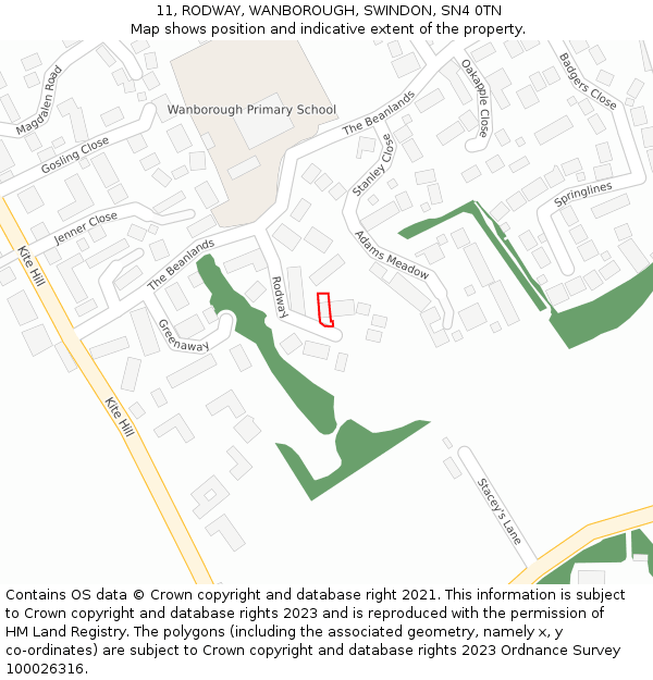 11, RODWAY, WANBOROUGH, SWINDON, SN4 0TN: Location map and indicative extent of plot