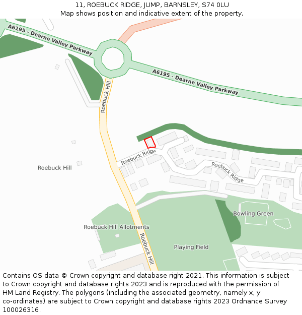 11, ROEBUCK RIDGE, JUMP, BARNSLEY, S74 0LU: Location map and indicative extent of plot