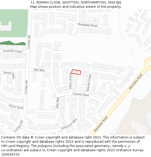 11, ROMAN CLOSE, WOOTTON, NORTHAMPTON, NN4 6JQ: Location map and indicative extent of plot