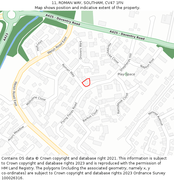 11, ROMAN WAY, SOUTHAM, CV47 1FN: Location map and indicative extent of plot