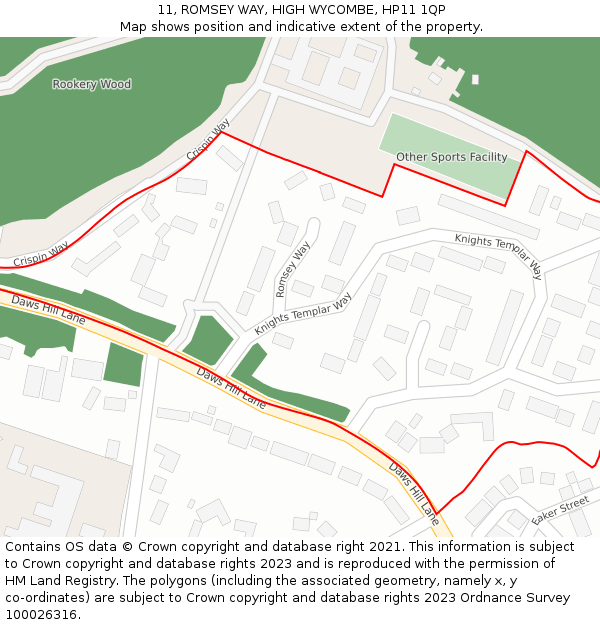 11, ROMSEY WAY, HIGH WYCOMBE, HP11 1QP: Location map and indicative extent of plot