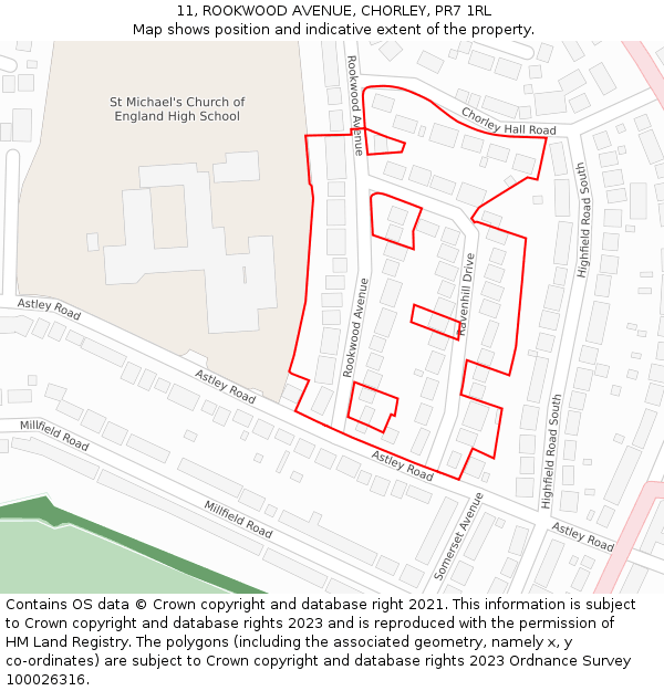 11, ROOKWOOD AVENUE, CHORLEY, PR7 1RL: Location map and indicative extent of plot