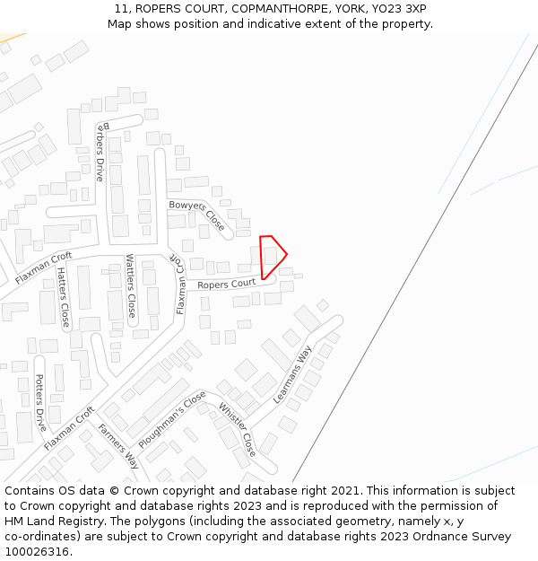 11, ROPERS COURT, COPMANTHORPE, YORK, YO23 3XP: Location map and indicative extent of plot
