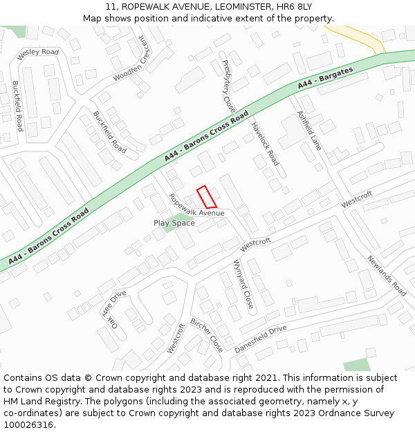 11, ROPEWALK AVENUE, LEOMINSTER, HR6 8LY: Location map and indicative extent of plot
