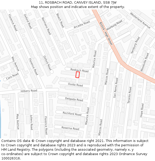 11, ROSBACH ROAD, CANVEY ISLAND, SS8 7JW: Location map and indicative extent of plot