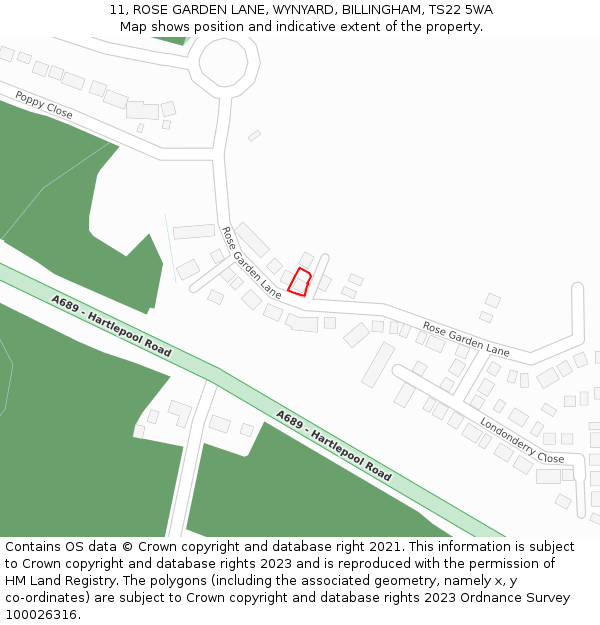 11, ROSE GARDEN LANE, WYNYARD, BILLINGHAM, TS22 5WA: Location map and indicative extent of plot