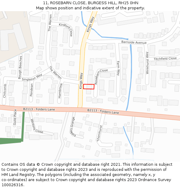 11, ROSEBARN CLOSE, BURGESS HILL, RH15 0HN: Location map and indicative extent of plot