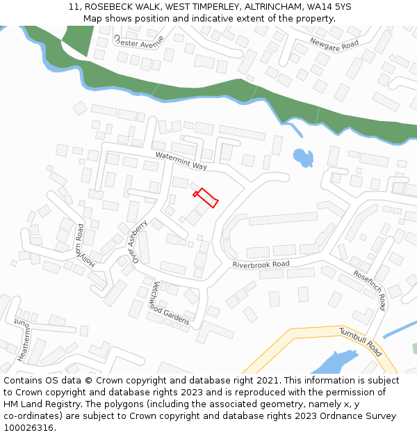 11, ROSEBECK WALK, WEST TIMPERLEY, ALTRINCHAM, WA14 5YS: Location map and indicative extent of plot