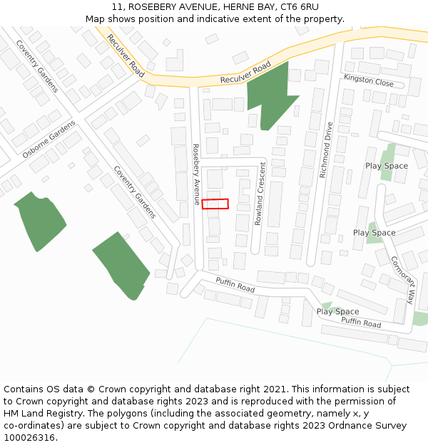 11, ROSEBERY AVENUE, HERNE BAY, CT6 6RU: Location map and indicative extent of plot