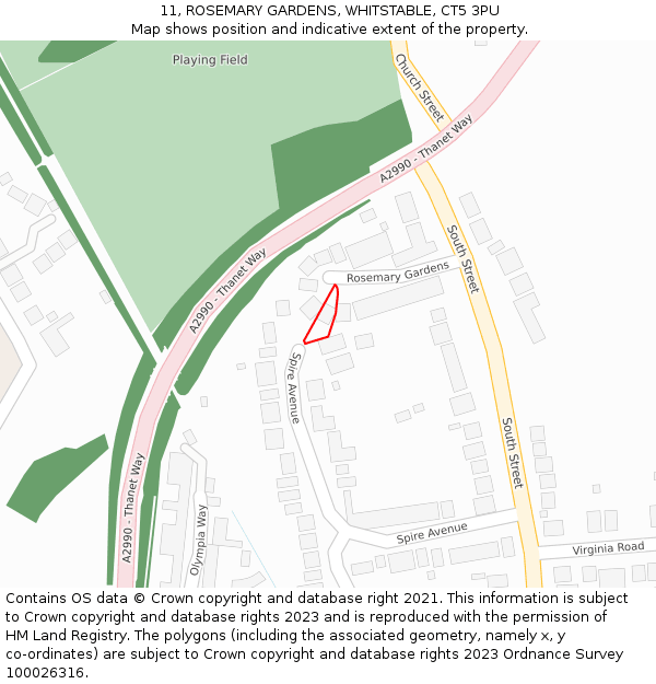 11, ROSEMARY GARDENS, WHITSTABLE, CT5 3PU: Location map and indicative extent of plot