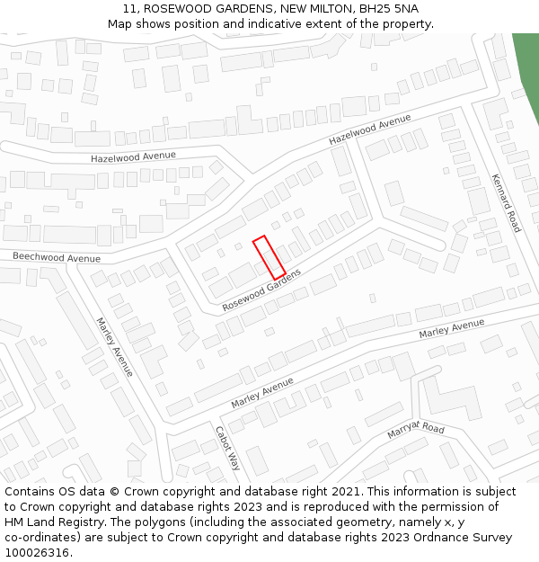 11, ROSEWOOD GARDENS, NEW MILTON, BH25 5NA: Location map and indicative extent of plot