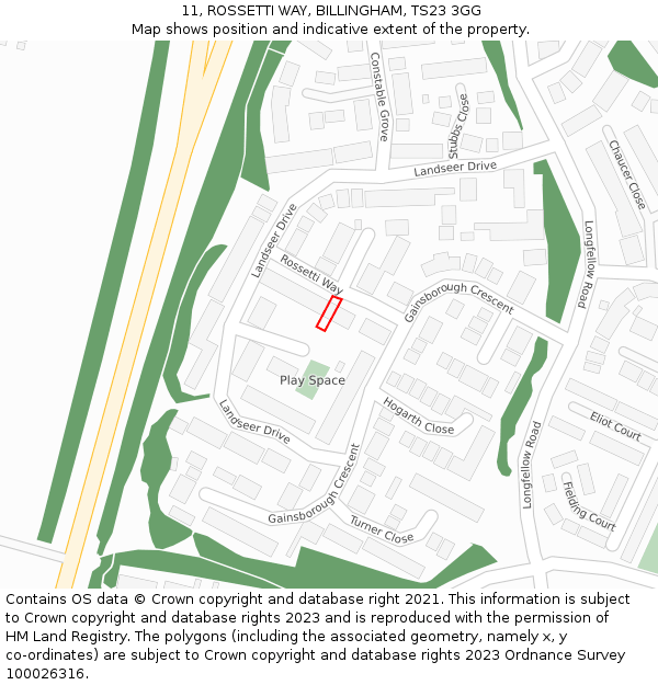 11, ROSSETTI WAY, BILLINGHAM, TS23 3GG: Location map and indicative extent of plot