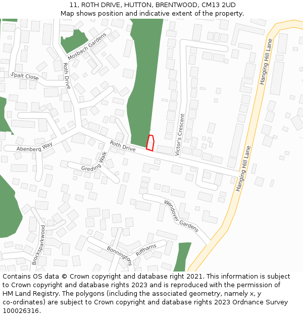 11, ROTH DRIVE, HUTTON, BRENTWOOD, CM13 2UD: Location map and indicative extent of plot