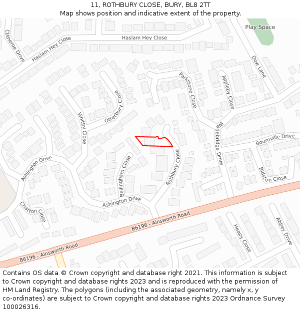 11, ROTHBURY CLOSE, BURY, BL8 2TT: Location map and indicative extent of plot