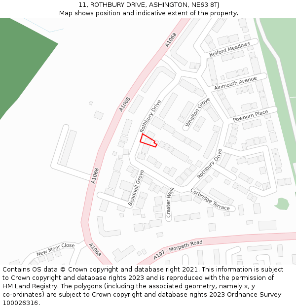 11, ROTHBURY DRIVE, ASHINGTON, NE63 8TJ: Location map and indicative extent of plot