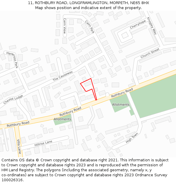 11, ROTHBURY ROAD, LONGFRAMLINGTON, MORPETH, NE65 8HX: Location map and indicative extent of plot