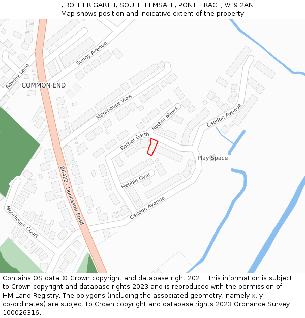 11, ROTHER GARTH, SOUTH ELMSALL, PONTEFRACT, WF9 2AN: Location map and indicative extent of plot