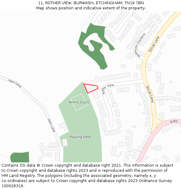 11, ROTHER VIEW, BURWASH, ETCHINGHAM, TN19 7BN: Location map and indicative extent of plot