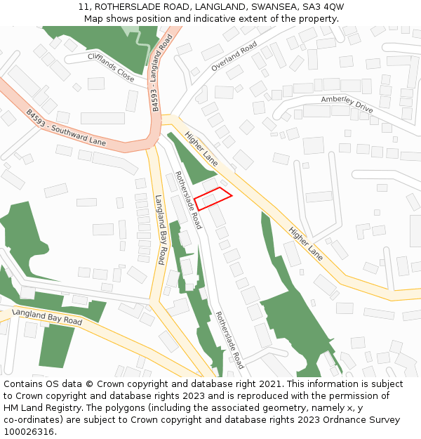 11, ROTHERSLADE ROAD, LANGLAND, SWANSEA, SA3 4QW: Location map and indicative extent of plot