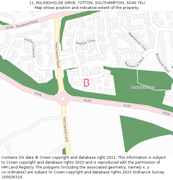 11, ROUNDHOUSE DRIVE, TOTTON, SOUTHAMPTON, SO40 7EU: Location map and indicative extent of plot