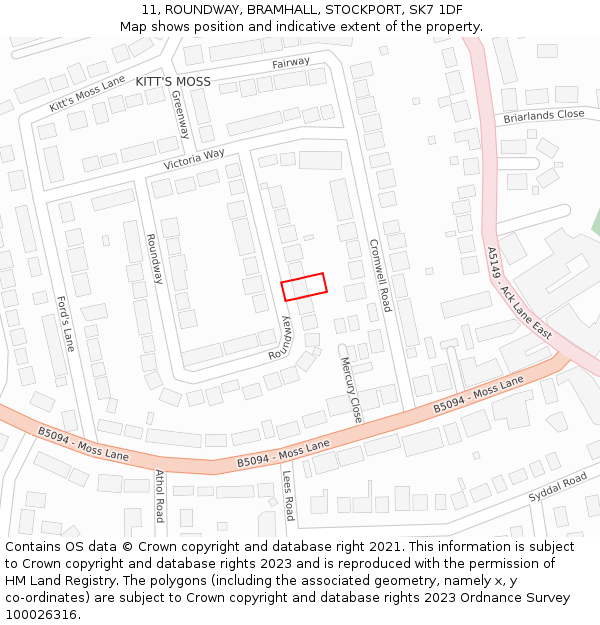 11, ROUNDWAY, BRAMHALL, STOCKPORT, SK7 1DF: Location map and indicative extent of plot