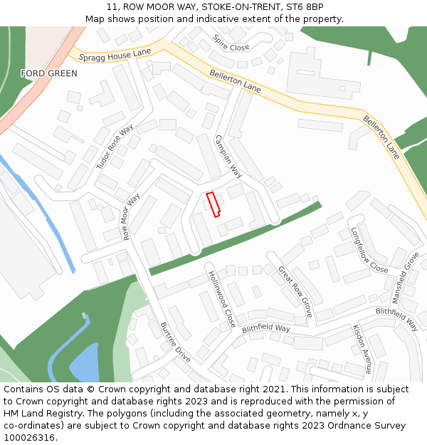 11, ROW MOOR WAY, STOKE-ON-TRENT, ST6 8BP: Location map and indicative extent of plot