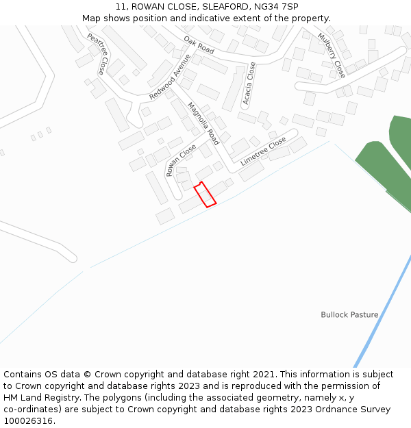 11, ROWAN CLOSE, SLEAFORD, NG34 7SP: Location map and indicative extent of plot