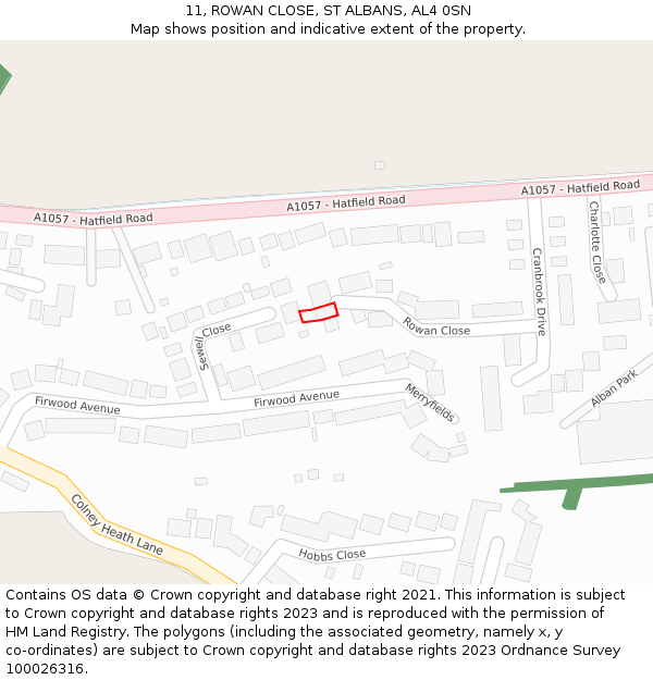 11, ROWAN CLOSE, ST ALBANS, AL4 0SN: Location map and indicative extent of plot