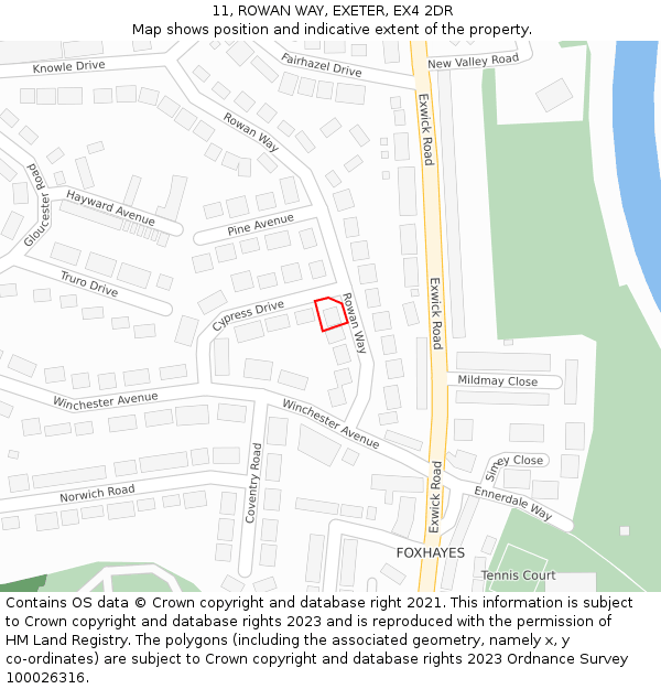 11, ROWAN WAY, EXETER, EX4 2DR: Location map and indicative extent of plot