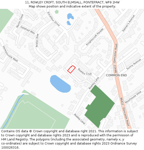 11, ROWLEY CROFT, SOUTH ELMSALL, PONTEFRACT, WF9 2HW: Location map and indicative extent of plot