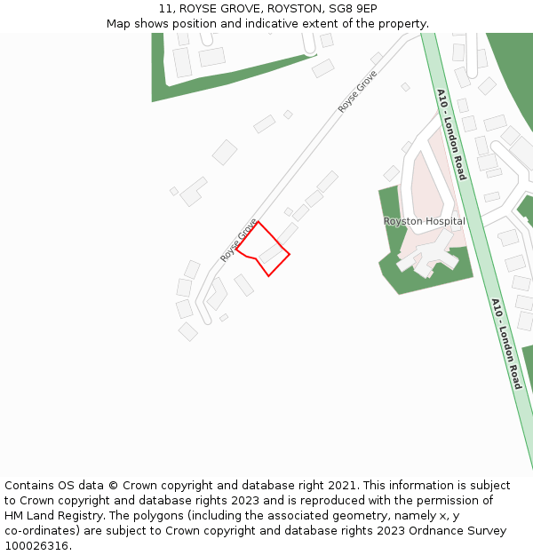 11, ROYSE GROVE, ROYSTON, SG8 9EP: Location map and indicative extent of plot