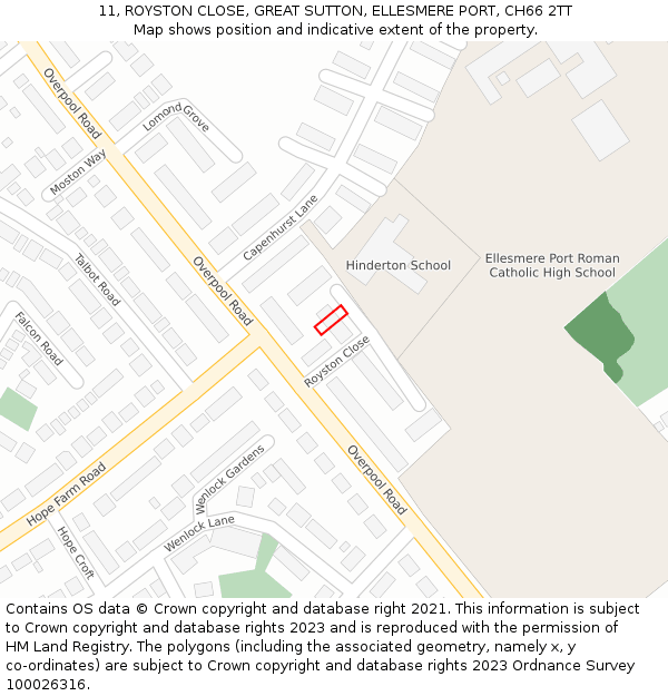 11, ROYSTON CLOSE, GREAT SUTTON, ELLESMERE PORT, CH66 2TT: Location map and indicative extent of plot