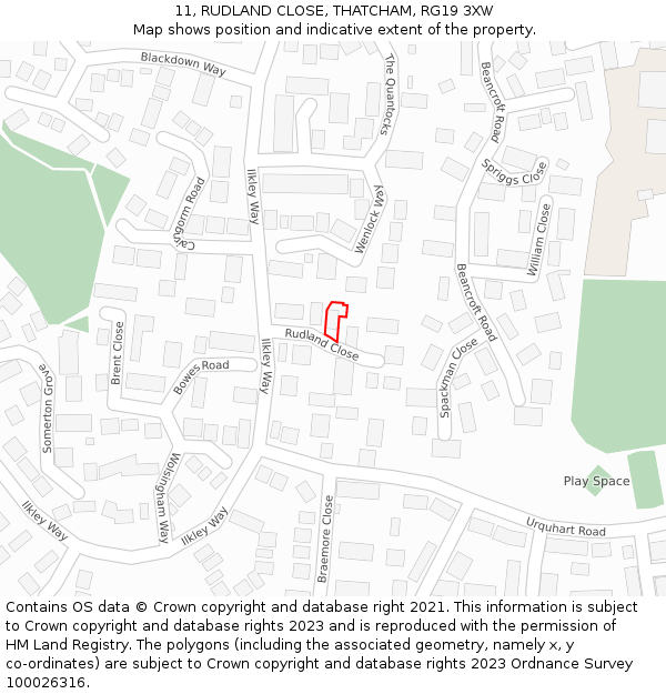 11, RUDLAND CLOSE, THATCHAM, RG19 3XW: Location map and indicative extent of plot