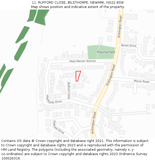 11, RUFFORD CLOSE, BILSTHORPE, NEWARK, NG22 8SW: Location map and indicative extent of plot