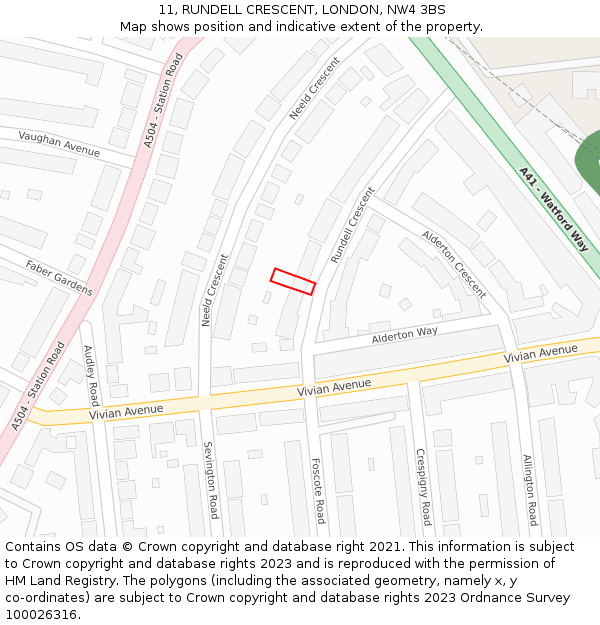 11, RUNDELL CRESCENT, LONDON, NW4 3BS: Location map and indicative extent of plot