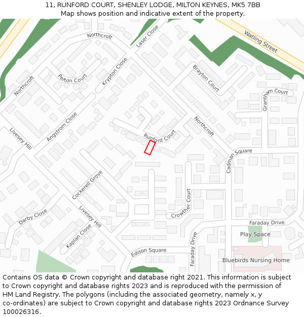 11, RUNFORD COURT, SHENLEY LODGE, MILTON KEYNES, MK5 7BB: Location map and indicative extent of plot