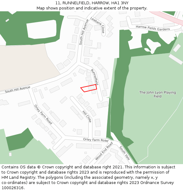 11, RUNNELFIELD, HARROW, HA1 3NY: Location map and indicative extent of plot