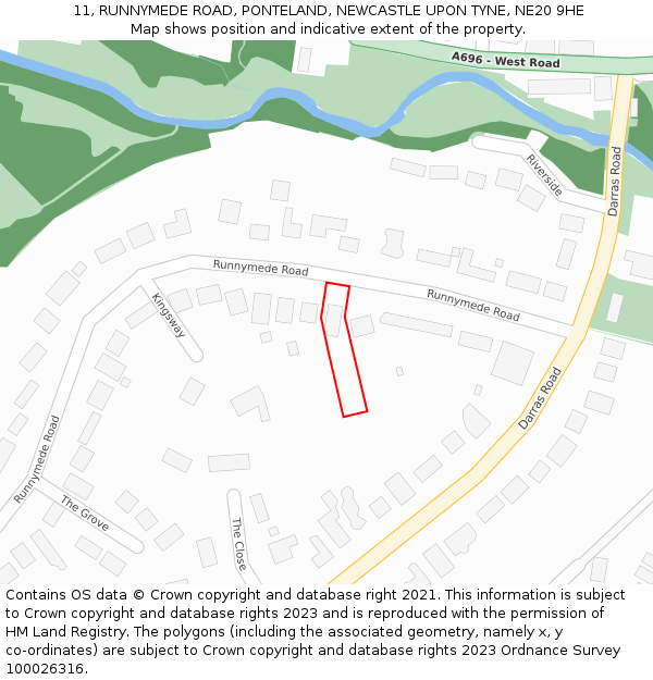 11, RUNNYMEDE ROAD, PONTELAND, NEWCASTLE UPON TYNE, NE20 9HE: Location map and indicative extent of plot