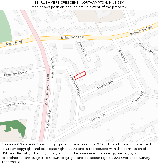 11, RUSHMERE CRESCENT, NORTHAMPTON, NN1 5SA: Location map and indicative extent of plot