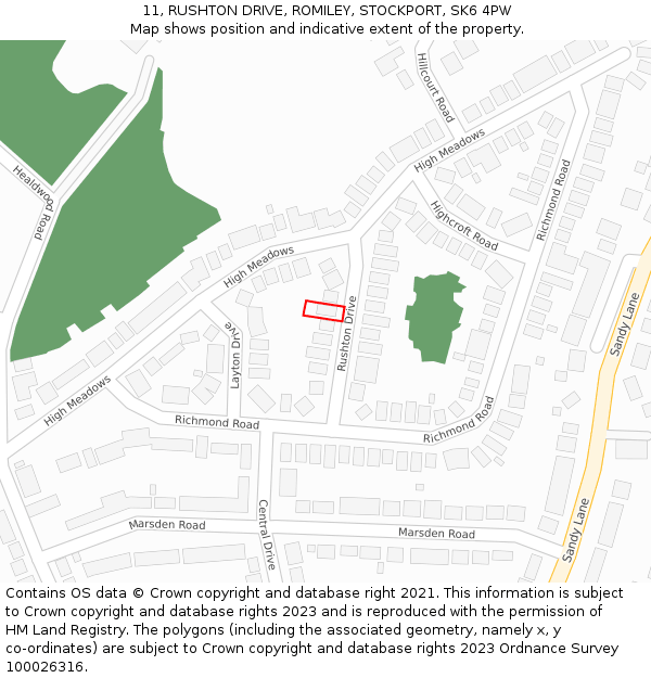 11, RUSHTON DRIVE, ROMILEY, STOCKPORT, SK6 4PW: Location map and indicative extent of plot